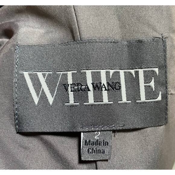 Vera Wang White Label Gown Crepe V Neck Sleeveles Open Back Belted Maxi Gray 2 - Picture 6 of 7